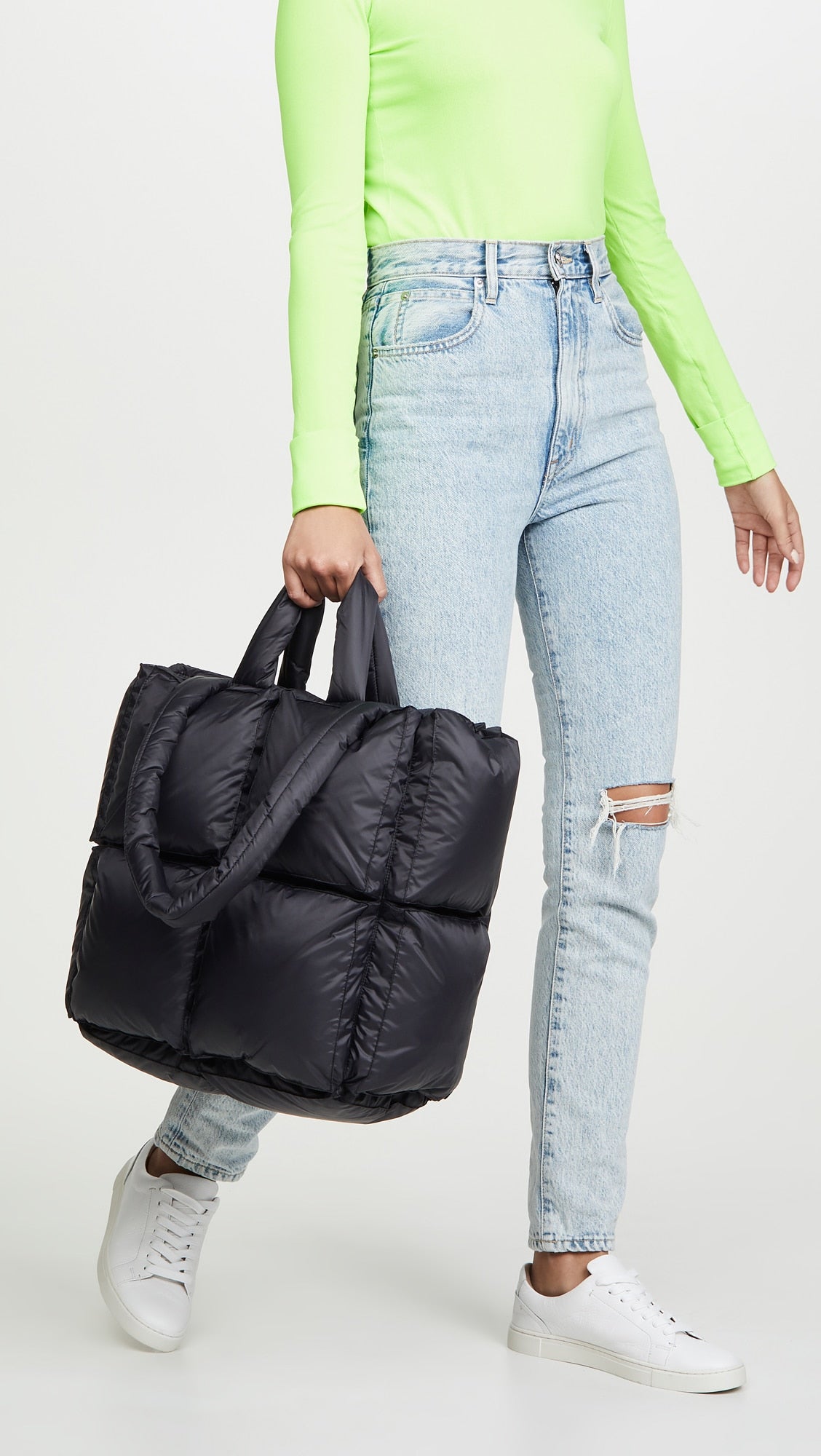 Checkerboard Puffer Tote Handbag and Shoulder Bag