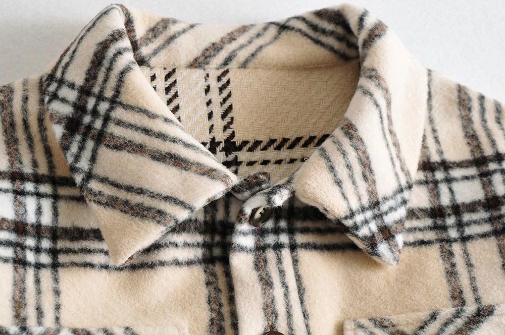 Hazelnut Plaid Woolen Blends Oversized Coat