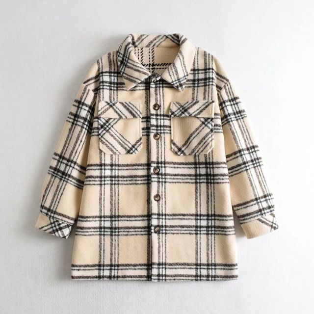 Hazelnut Plaid Woolen Blends Oversized Coat