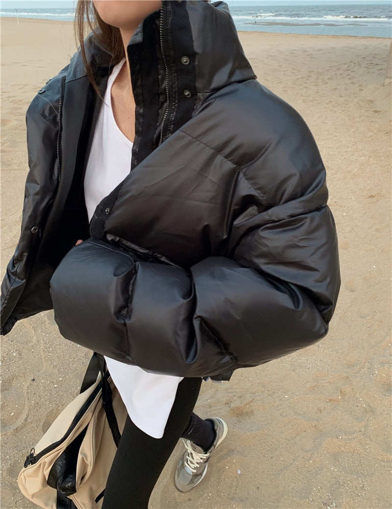Gianna Oversize Black Cropped Puffer Jacket // Barricade
