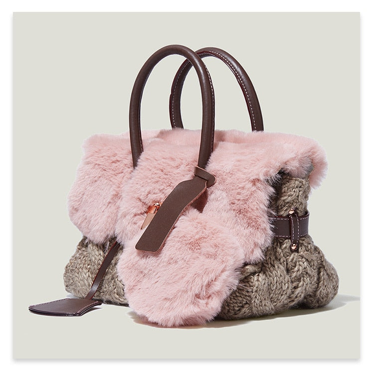 Faux Fur Women Handbag with Mini Coin Pouch