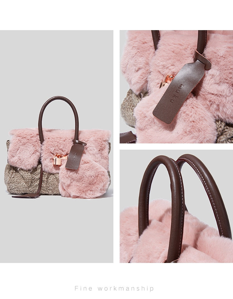 Faux Fur Women Handbag with Mini Coin Pouch