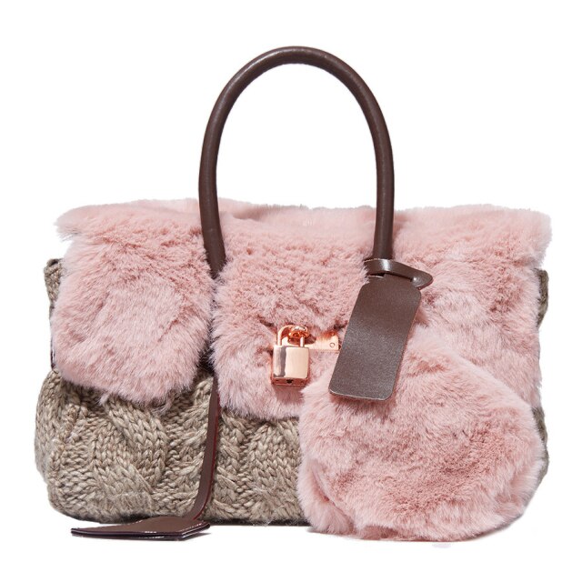 Faux Fur Women Handbag with Mini Coin Pouch